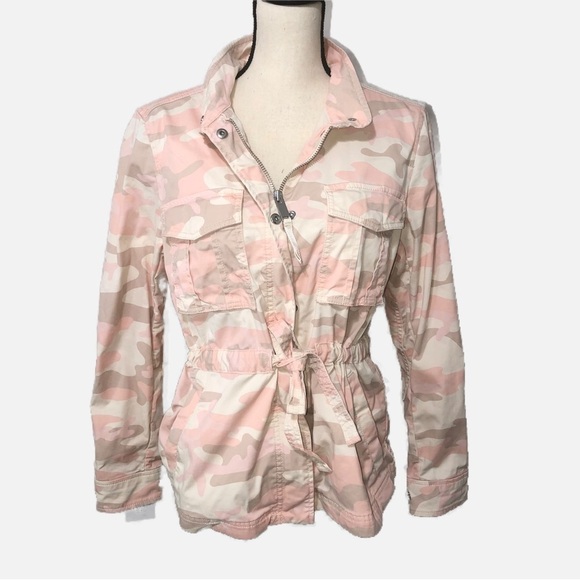 Gap Pink Camo Utility Jackets Size Small Beige Tie Waist Stretch Cotton - Picture 1 of 9